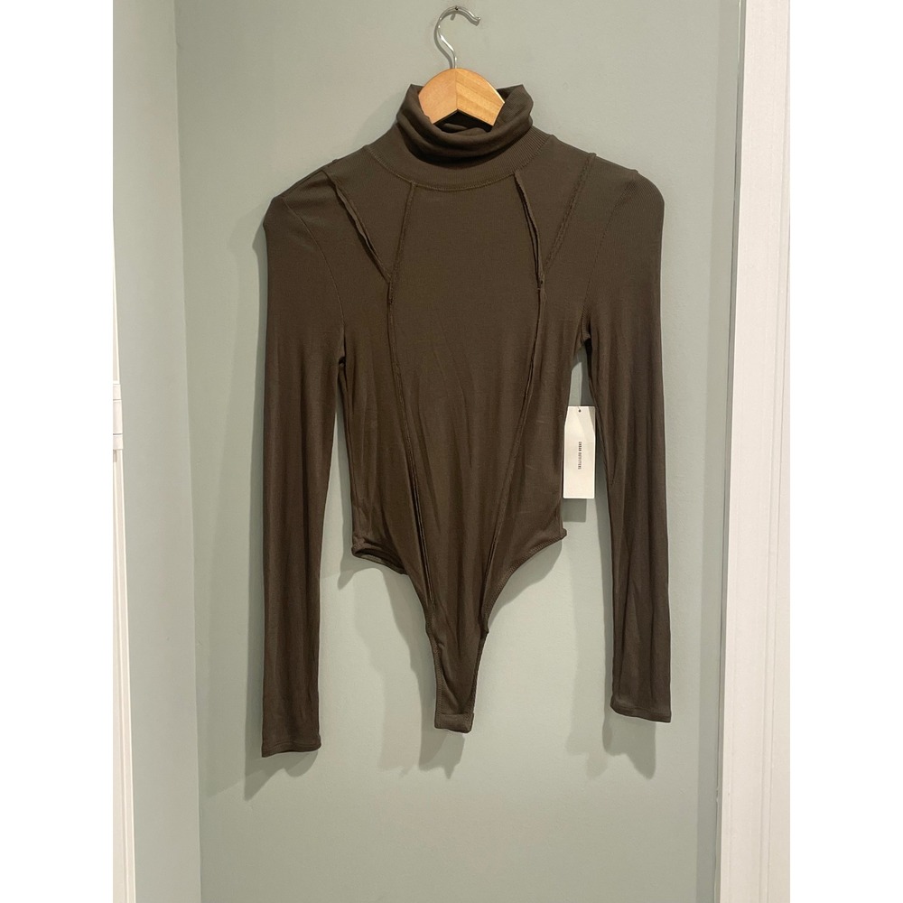 Urban Outfitters Out From Under Ribbed Turtleneck Bodysuit Olive Green Small NEW